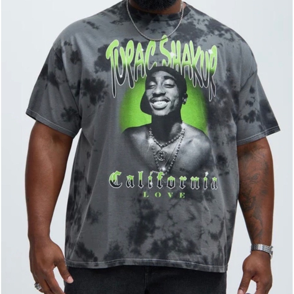 2Pac Graphic T-Shirt Unisex Small Black Tie Dye California Love Rap Tee Preloved